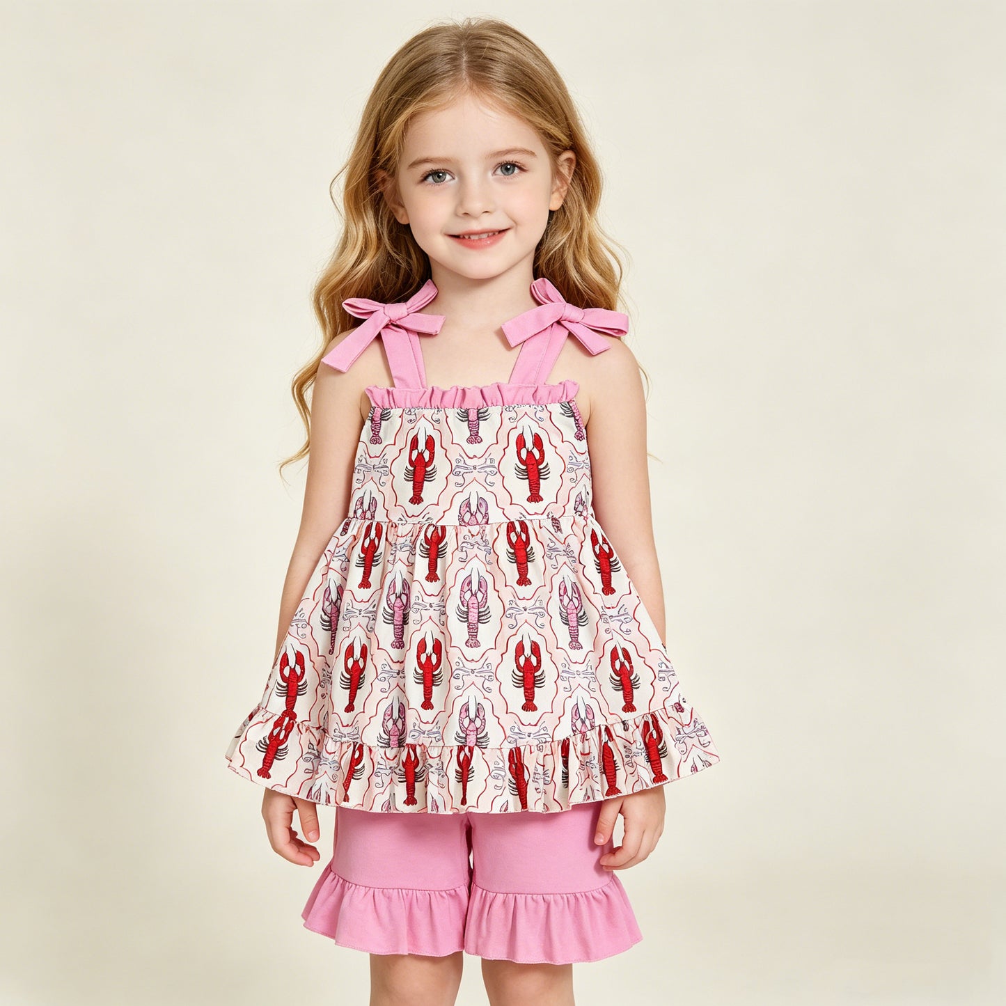 GSSO3299 RTS NO MOQ （In stock ）Adjustable straps crawfish tunic shorts girls outfits