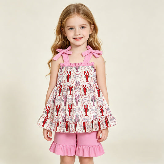 GSSO3299 RTS NO MOQ （In stock ）Adjustable straps crawfish tunic shorts girls outfits