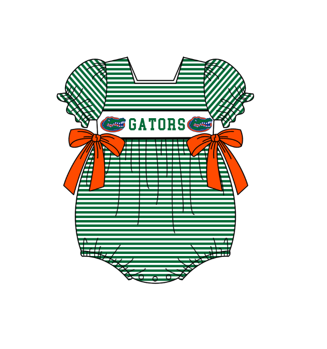 CUSTOM MOQ 5 Sibling Baby Kids Green Stripe Top Ruffles Shorts Clothes Set Knee Length Dress Rompers