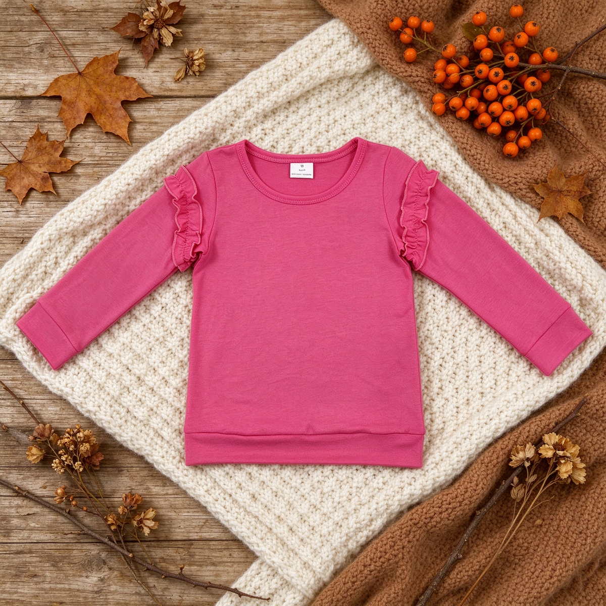RTS NO MOQ （In stock）cotton GT1951 Baby Girls Hot Pink Long Sleeve Casual Cotton T-shirts Top