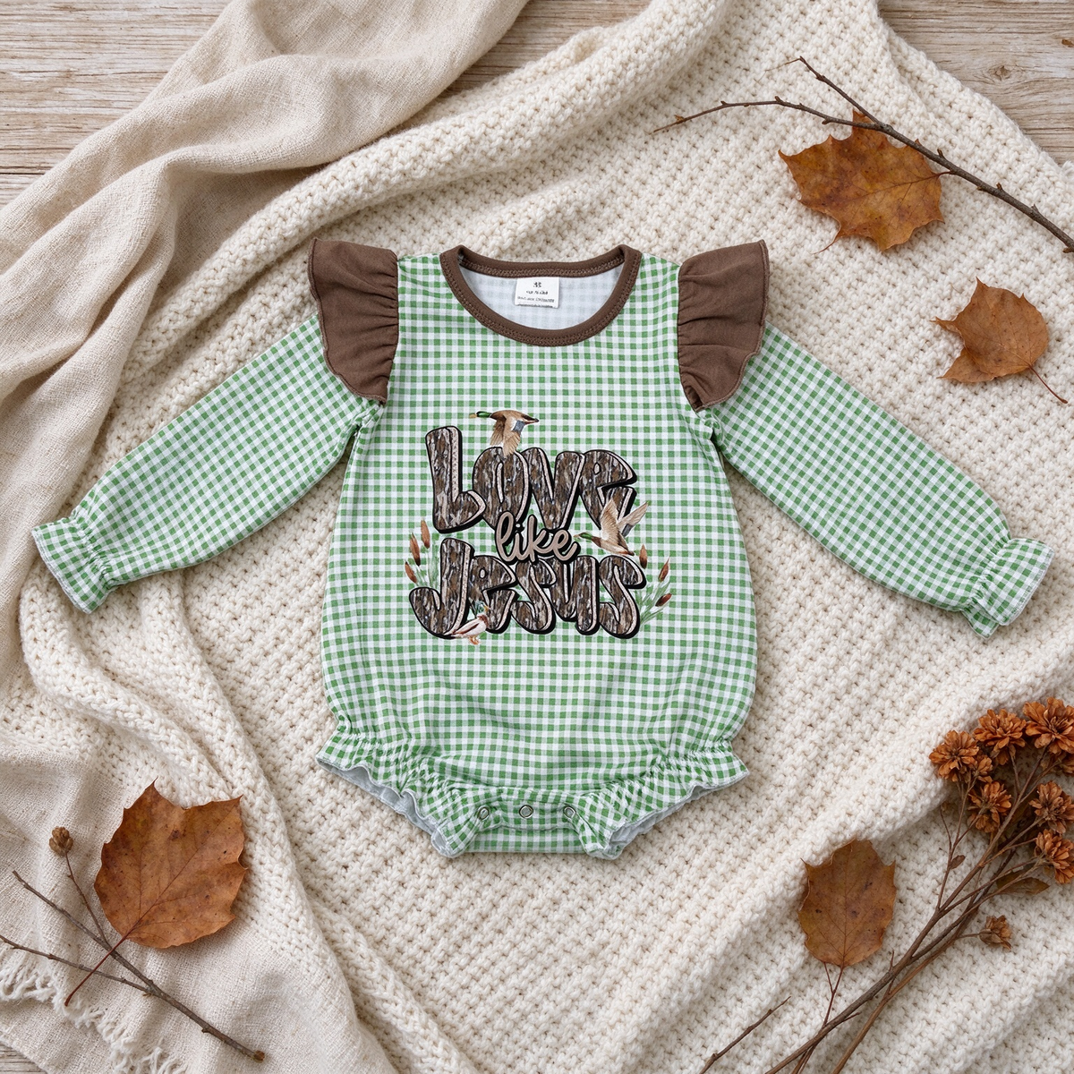 RTS NO MOQ （In stock）milk silk LR2551 Baby Girls Green Plaid Ducks Western Rompers Casual Daily Wear