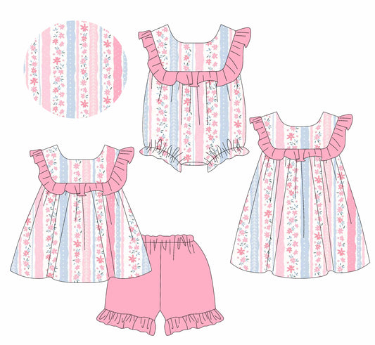 Pink ruffle floral tunic shorts kids girls summer clothes