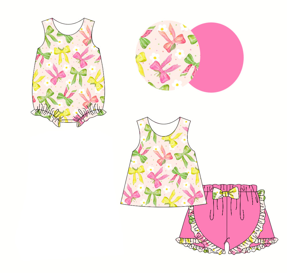 Girls Sleeveless Watermelon Print Top with Ruffle Shorts Summer Clothing Set for Kids
