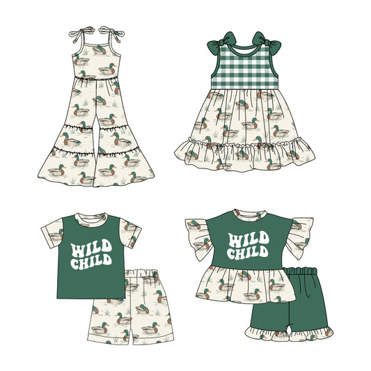 Girls’ Adorable Short-Sleemed Clothes Featuring “Wild Child Duck” Motif