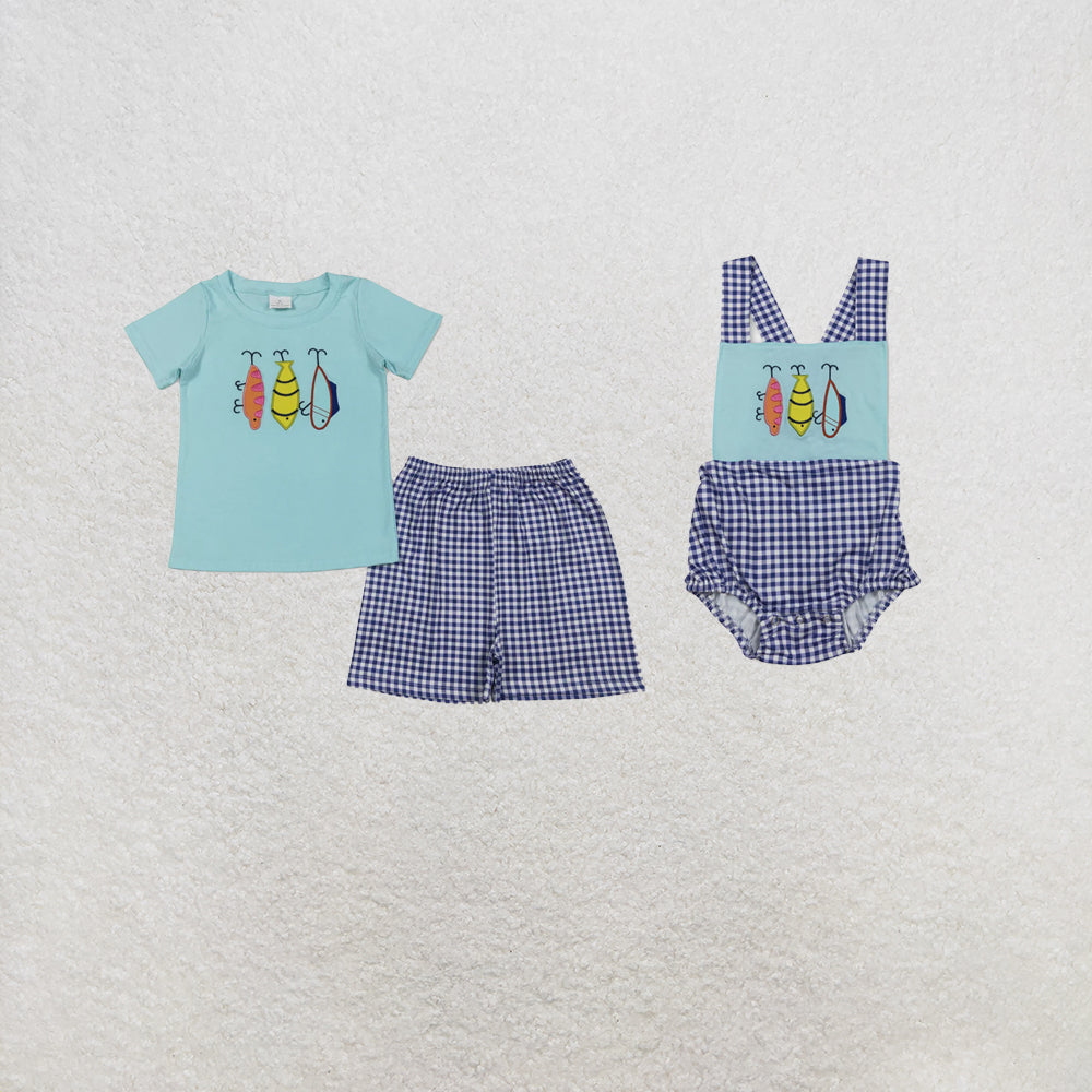 RTS Sibling Short sleeves fishing top plaid shorts kids boys outfits and romper