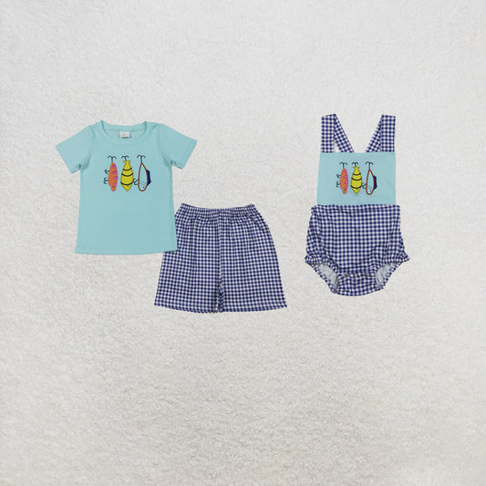 RTS Sibling Short sleeves fishing top plaid shorts kids boys outfits and romper
