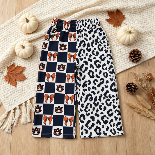RTS NO MOQ （In stock）milk silk P1120 Baby Girls Bows Leopard Team Pockets Flare Pants Bottom