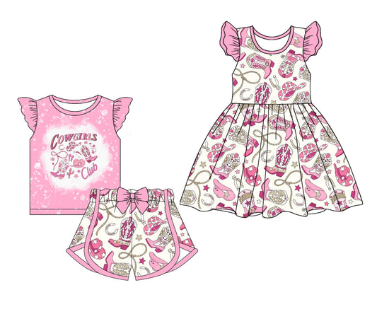 Girls Pink Western Cowgirl Outfit Club Boots Hat Top Shorts Set Country Style Children's Clothing Set for Girls