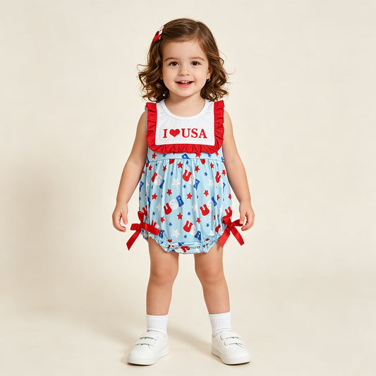 SR4154 RTS NO MOQ （In stock）Ruffle I love USA stars baby girls 4th of july romper
