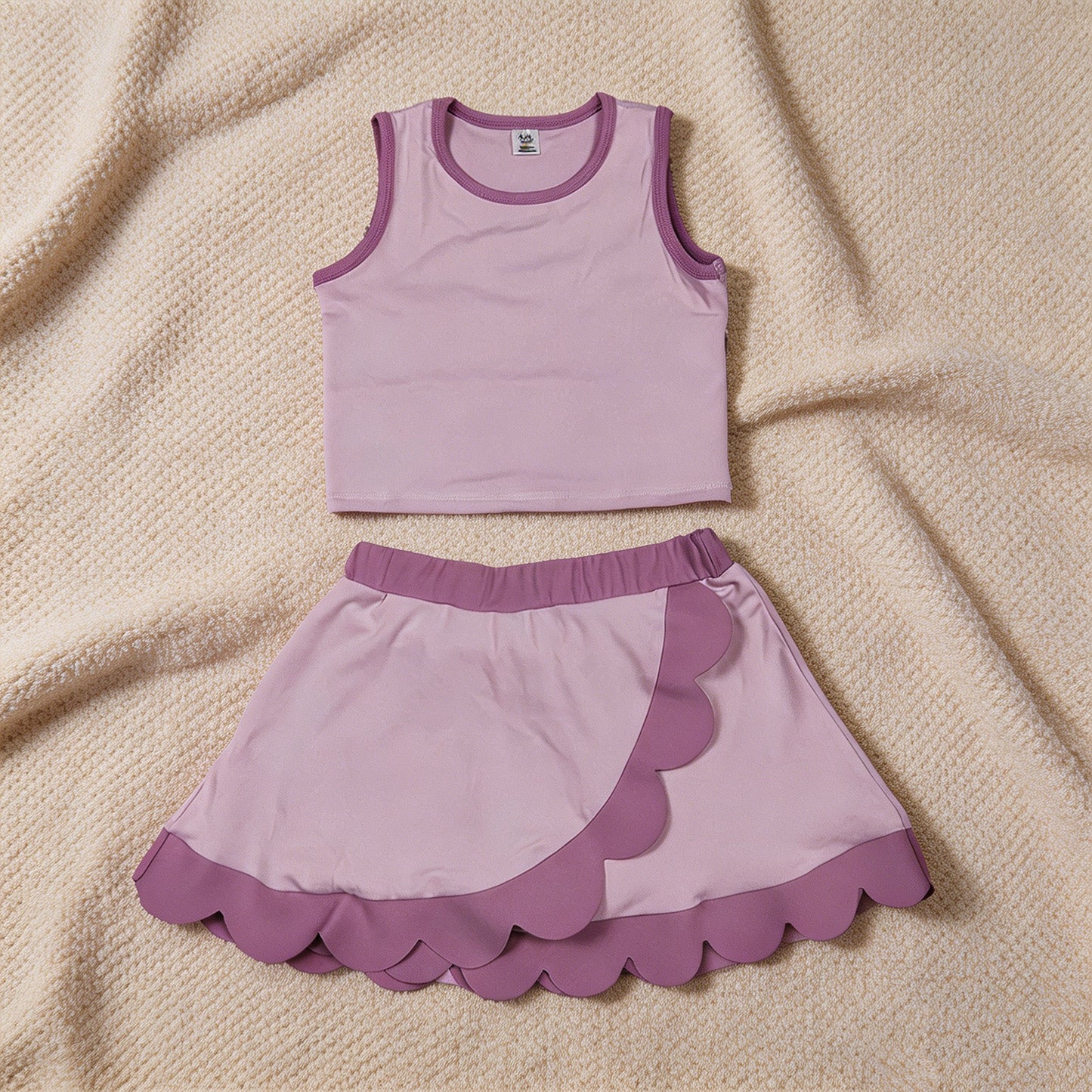 GSD4085 RTS NO MOQ （In stock）Pink scallop princess girls summer active wear set