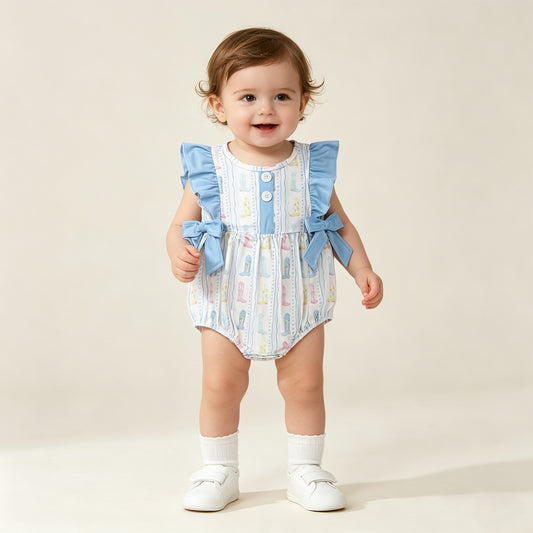 SR4088 RTS NO MOQ （In stock）Flutter sleeves boots heart baby girls summer romper