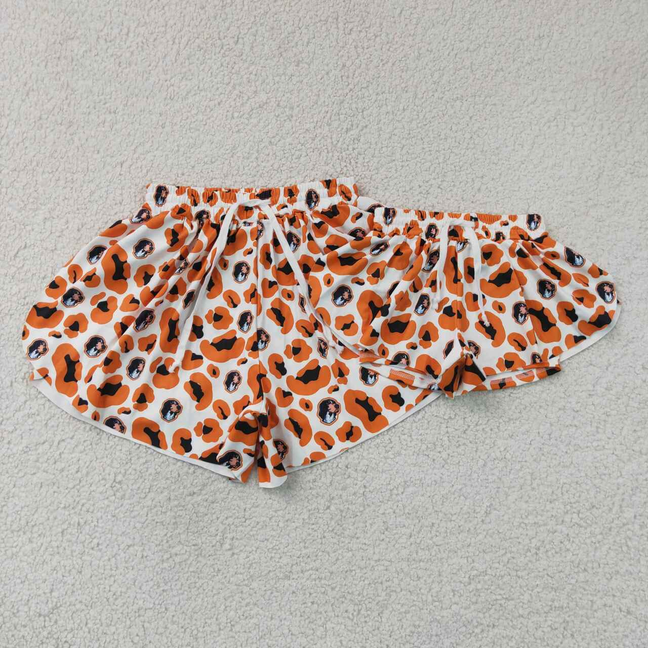 SS0816 RTS NO MOQ （In stock）Baby Girls Orange Leopard Print Ruffle Shorts Active Yoga Team Bottom