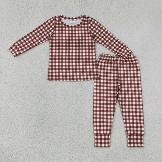 BLP1478 RTS NO MOQ （In stock）Baby Boys Red Plaid Print Long Sleeve Top Pants Pajamas Set