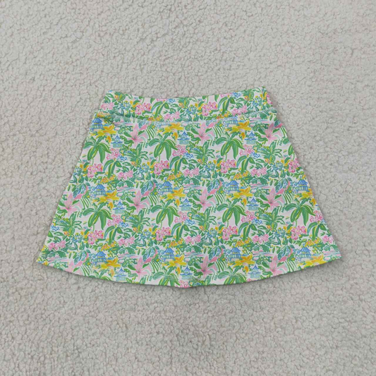 GLK0311 RTS NO MOQ （In stock）Baby Girls Sea Beach Print Yoga Active Skort Shorts Summer Bottom