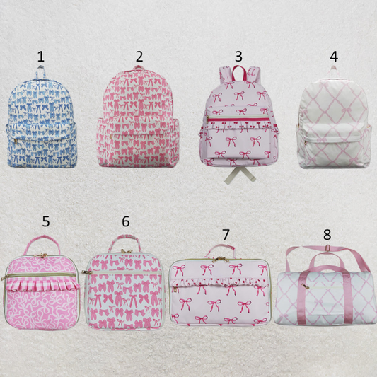 RTS NO MOQ Sibling Baby Kids Zipper Pink Bows School Backpack Pink Bows Lunch Dinner Picnic Box Bags