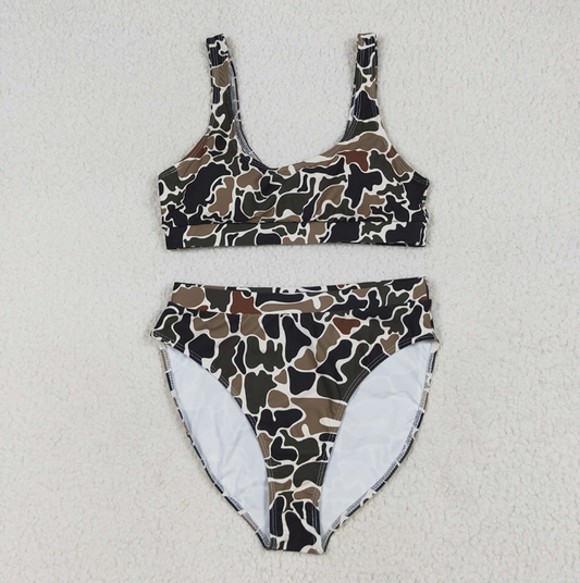 USA Warehouse (IN STOCK) S0566+S0567 Adult Women's Swimsuit Dark camo adult women summer swim top summer swim bottom sets