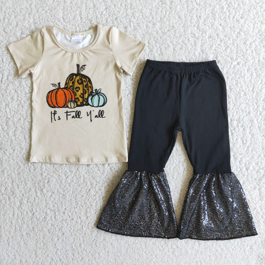 10.4 A0-11 RTS No Moq Clearance Baby Girls Winter Outfits Baby Girl It's fall yall pumpkin grey set