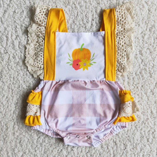 9.27 A0-13 RTS No Moq Clearance Baby Girls Winter Pumpkin lace ruffle bubbles rompers