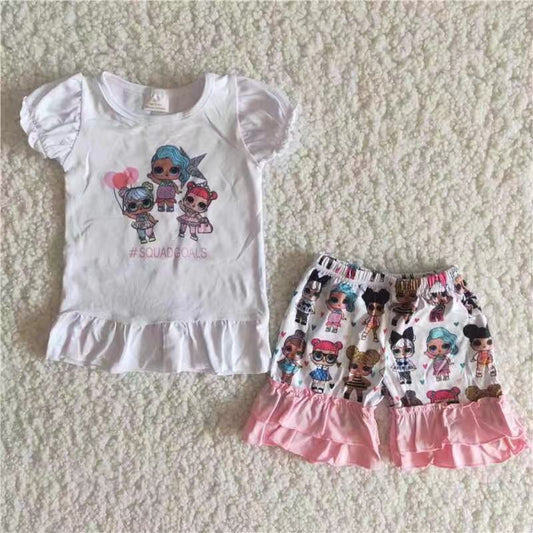 A1-14  kids girl set short sleeve top with shorts