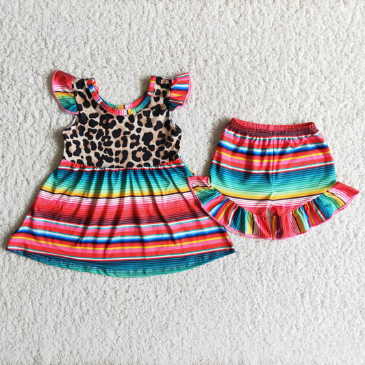 3.14 A1-3 RTS No Moq Clearance Baby Girls Summer Flutter Sleeve Leopard serape ruffle shorts sets