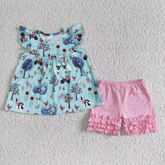 A10-14 Summer kids boutique clothes set short sleeve top with shorts set