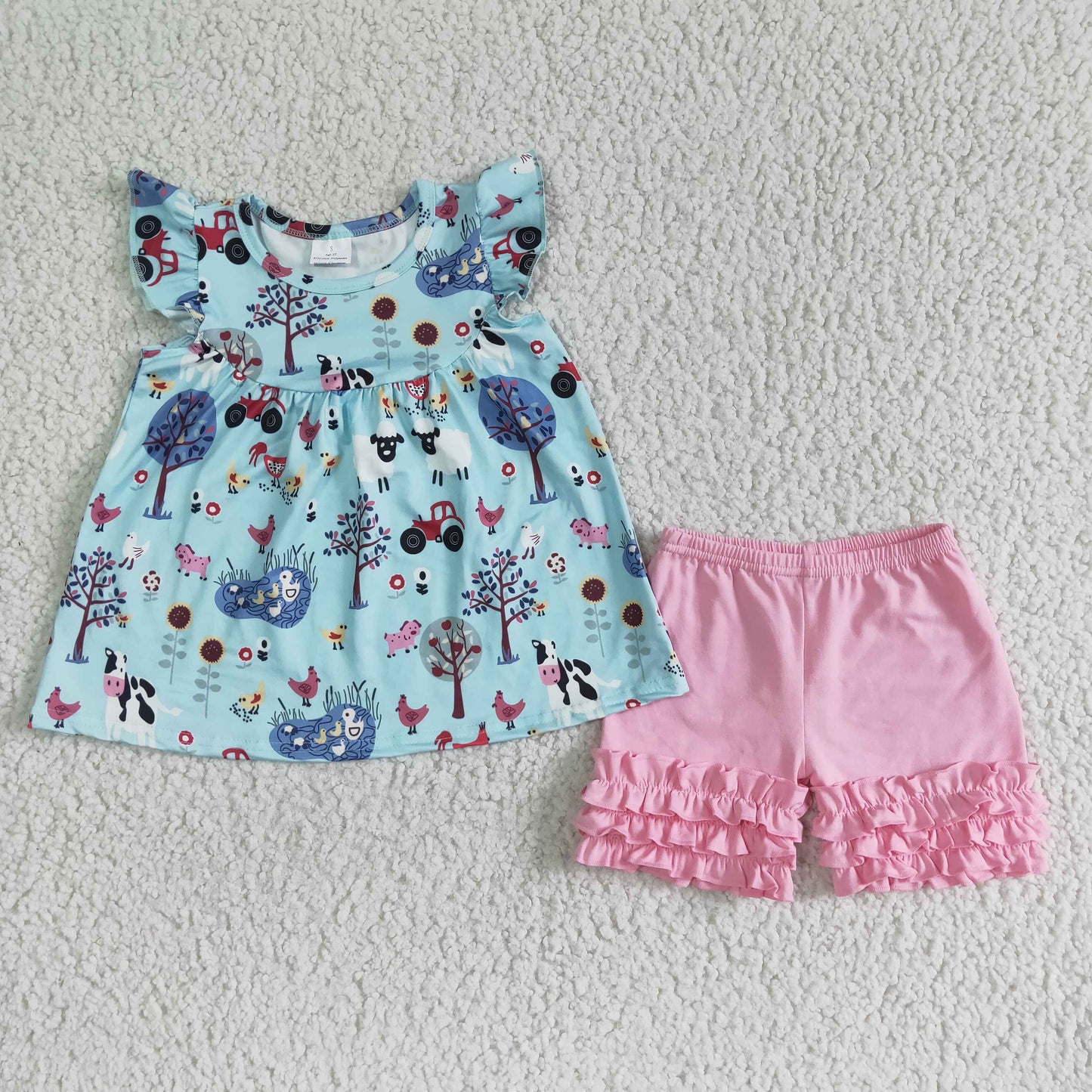 A10-14  Kids girls clothes  flying sleeves top with shorts set-promotion 2024.4.5 $2.99