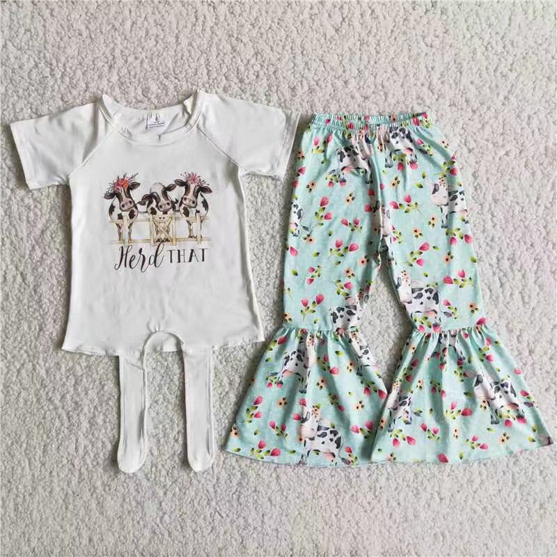 A12-15  Kids girls clothes  short sleeves top with trousers set-promotion 2024.4.5 $2.99