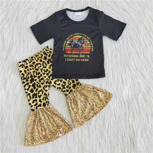 A13-14  toddler girl clothes short sleeve top with pants set