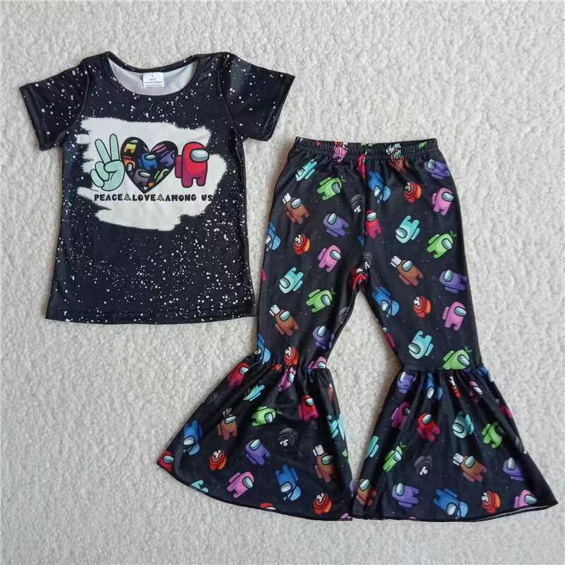 A14-16 Kids girls clothes short sleeves top with trousers set-promotion 2024.4.20 $2.99