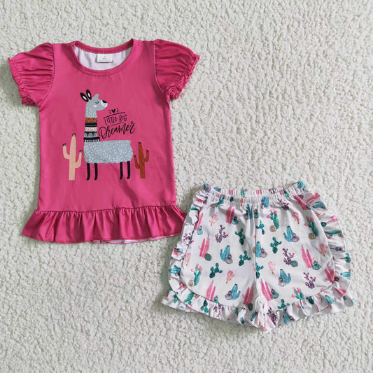 A14-2 Summer kids boutique clothes set short sleeve top with shorts set