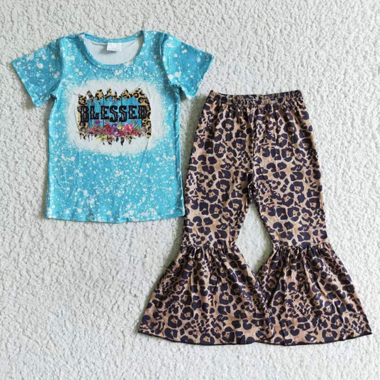A14-24 Summer kids boutique clothes set short sleeve top with  pants set