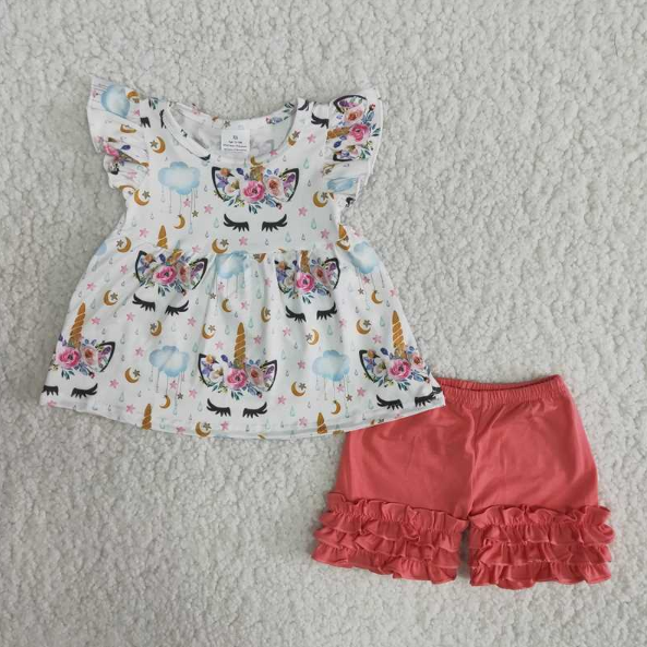 A15-11  Kids girls clothes flying sleeves top with shorts set-promotion 2024.3.23 $2.99