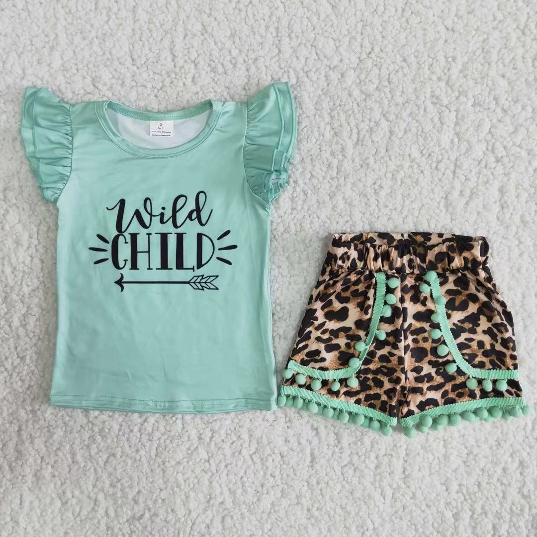 A15-24  Kids girls clothes flying sleeves top with shorts set-promotion 2024.4.5 $2.99