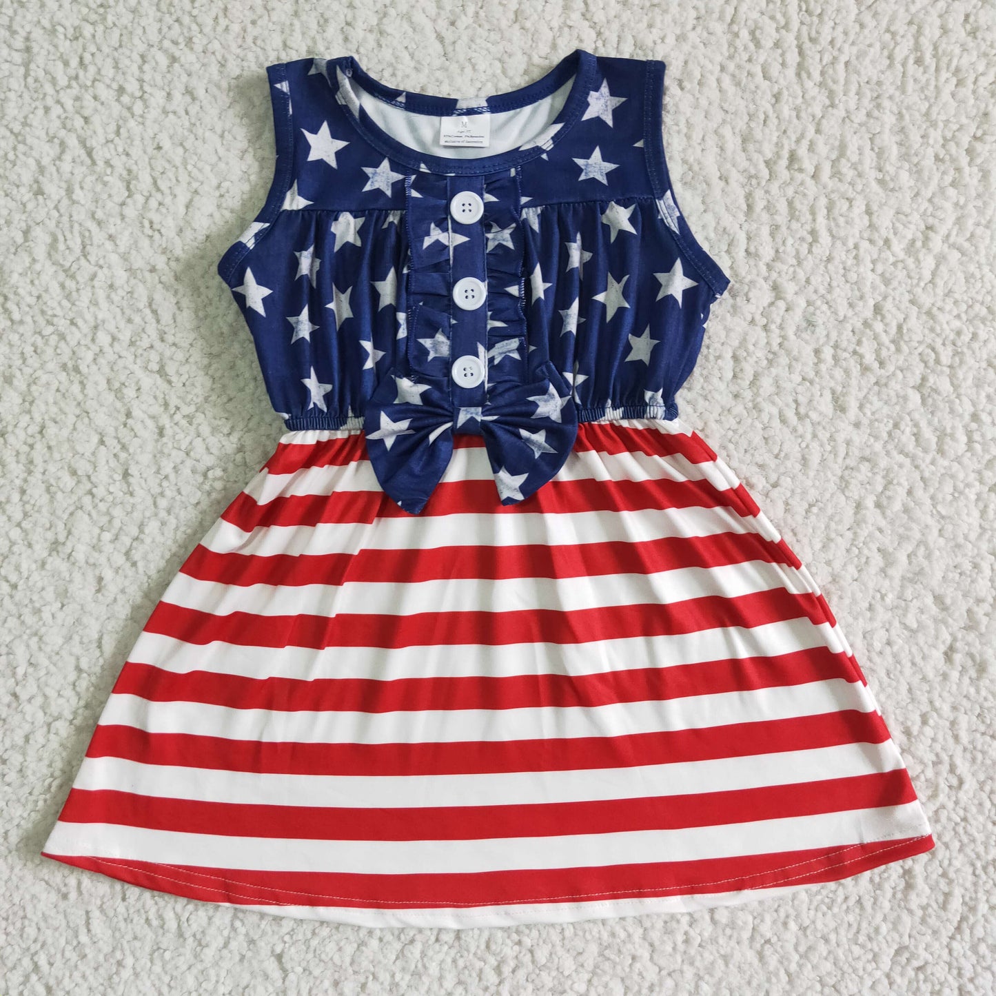 A17-12 Sales New RTS NO MOQ Clearance Girl Stars Striped Sleeveless 4th of july Dress