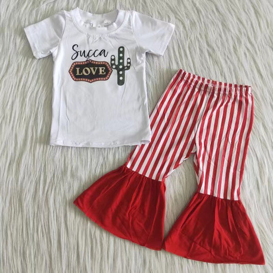 A2-1  kids girl set short sleeve top with pants outfits