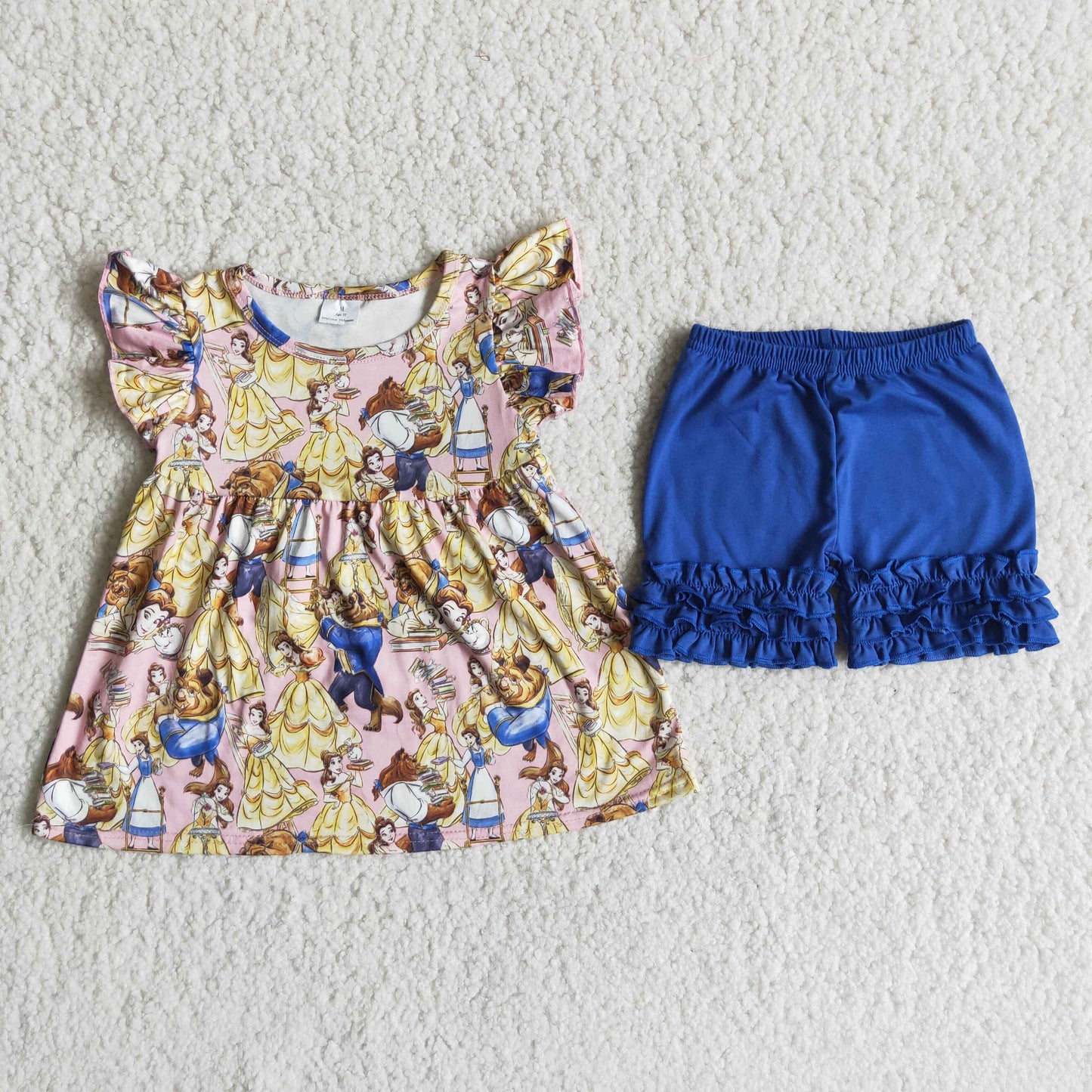 A3-15-1 Sales New RTS NO MOQ Clearance Cute beauty flutter sleeve ruffle shorts set