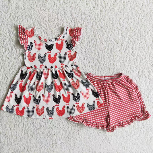 6.19 A3-22 Baby Girls Summer Outfits Chicken plaid ruffles shorts set
