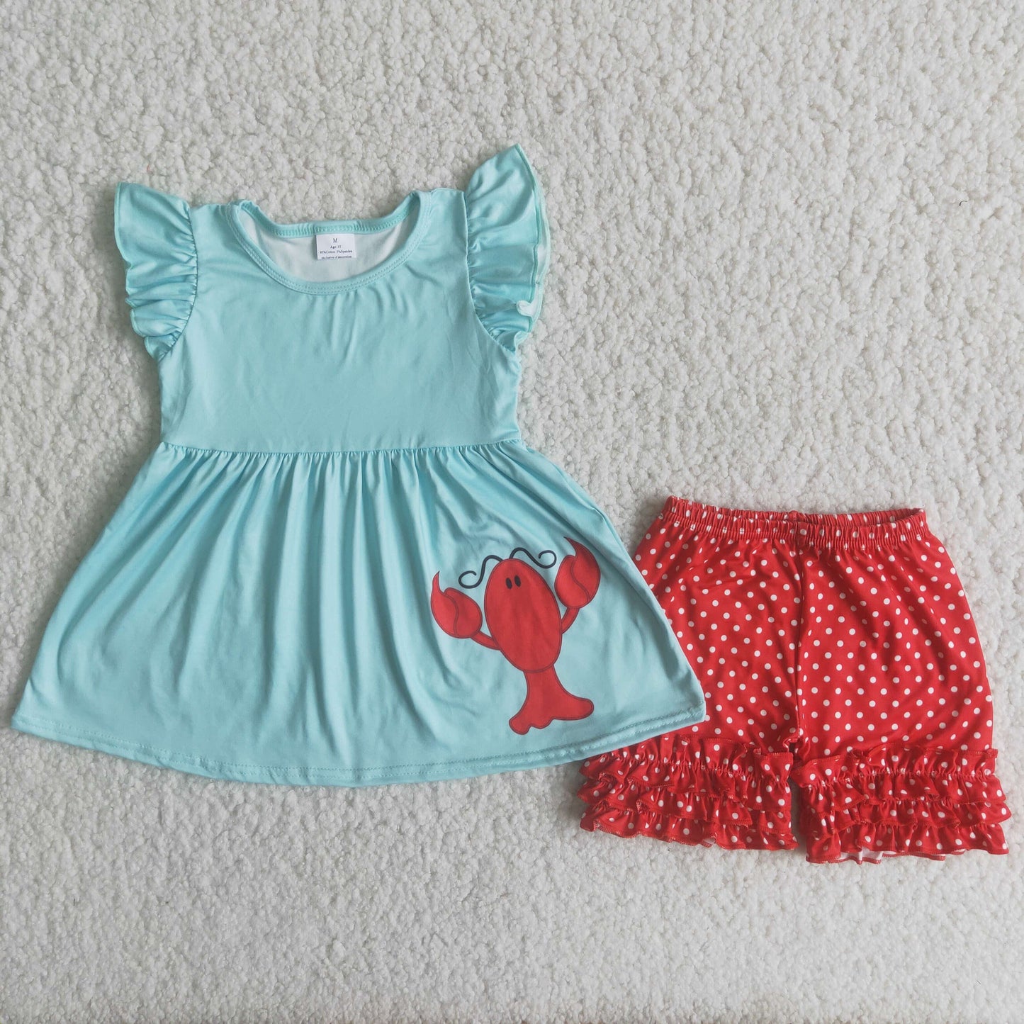 6.19 A5-11 Baby Girls Summer Outfits Baby Girls Crawfish Tunic Top Ruffle Shorts Clothes Sets