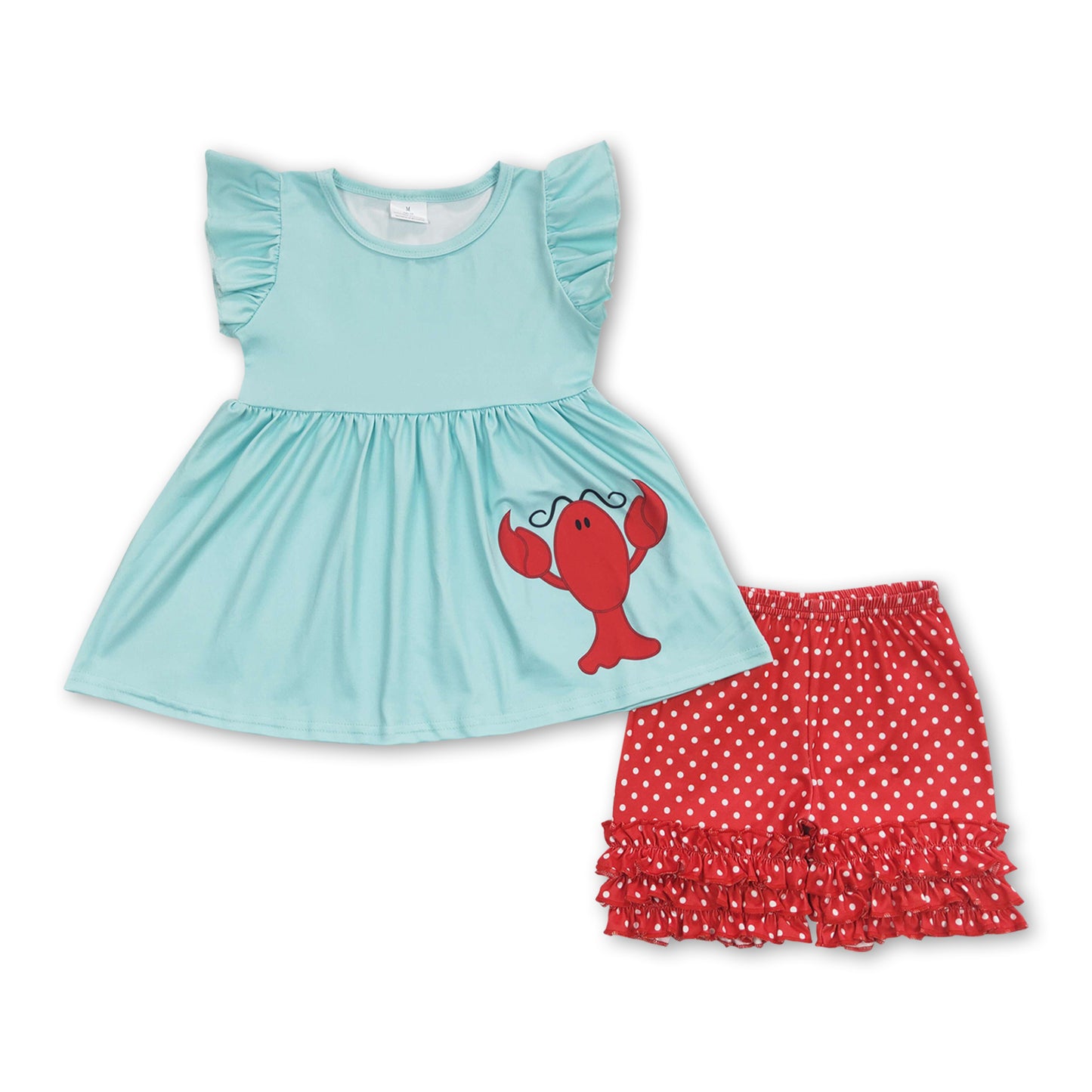 6.19 A5-11 Baby Girls Summer Outfits Baby Girls Crawfish Tunic Top Ruffle Shorts Clothes Sets
