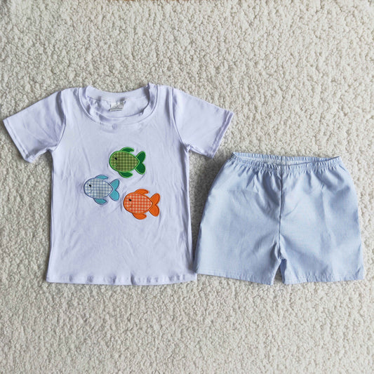 A6-14 Summer kids boutique clothes set short sleeve top with shorts set