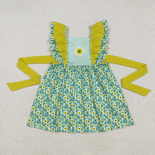 A6-21 RTS NO MOQ Baby Girls Summer Dress Sunflower belt dresses