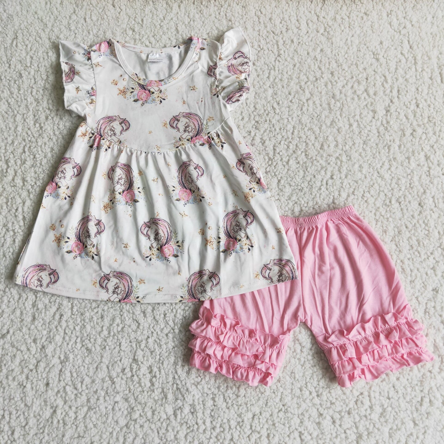 A6-9-1 Kids girls clothes flying sleeves top with shorts set-promotion 2024.4.20 $2.99