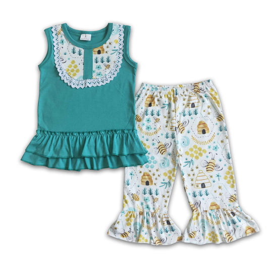 A8-12  kids girl clothes short sleeve top with pants set
