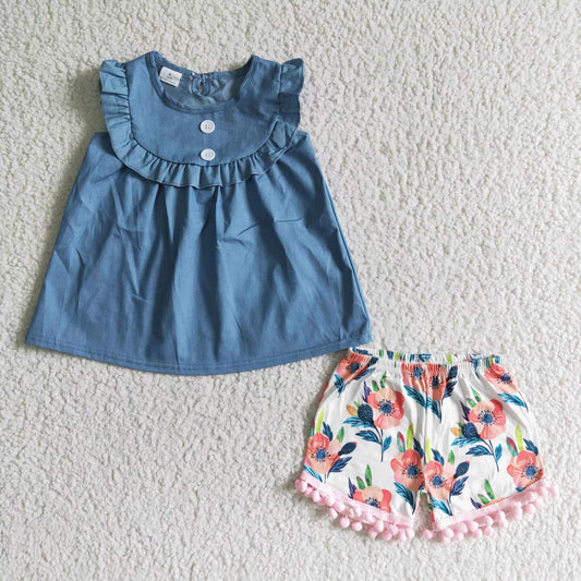 A18-4 Summer kids boutique clothes set short sleeve top with shorts set