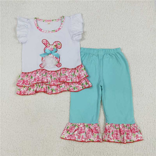 A9-1Baby Girls Easter Rabbits Ruffles Tunic Capris Sets