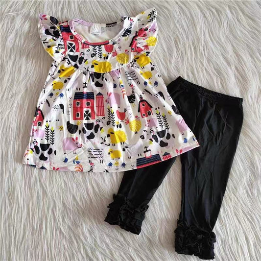 A9-8  Kids girls clothes fiying sleeves top with trousers set-promotion 2024.6.8 $2.99
