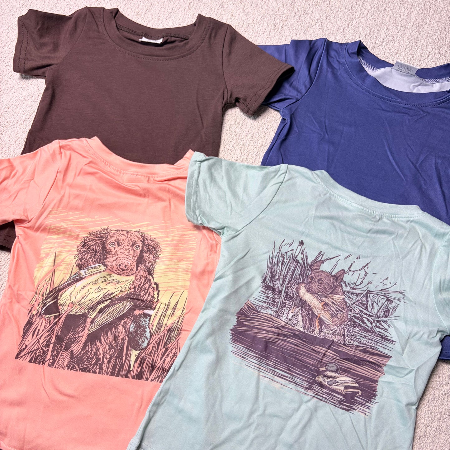 0527 RTS Sibling Baby Boys Short Sleeves Dog Deer Ducks Western Hunting Tee Shirts Tops