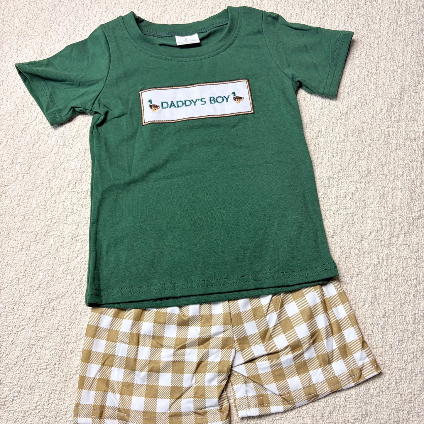 0527 RTS Sibling Baby Boys Daddy's Boy Top Ducks Checkered Shorts Clothes Sets