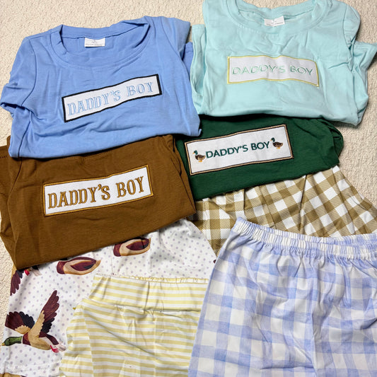 0527 RTS Sibling Baby Boys Daddy's Boy Top Ducks Checkered Shorts Clothes Sets