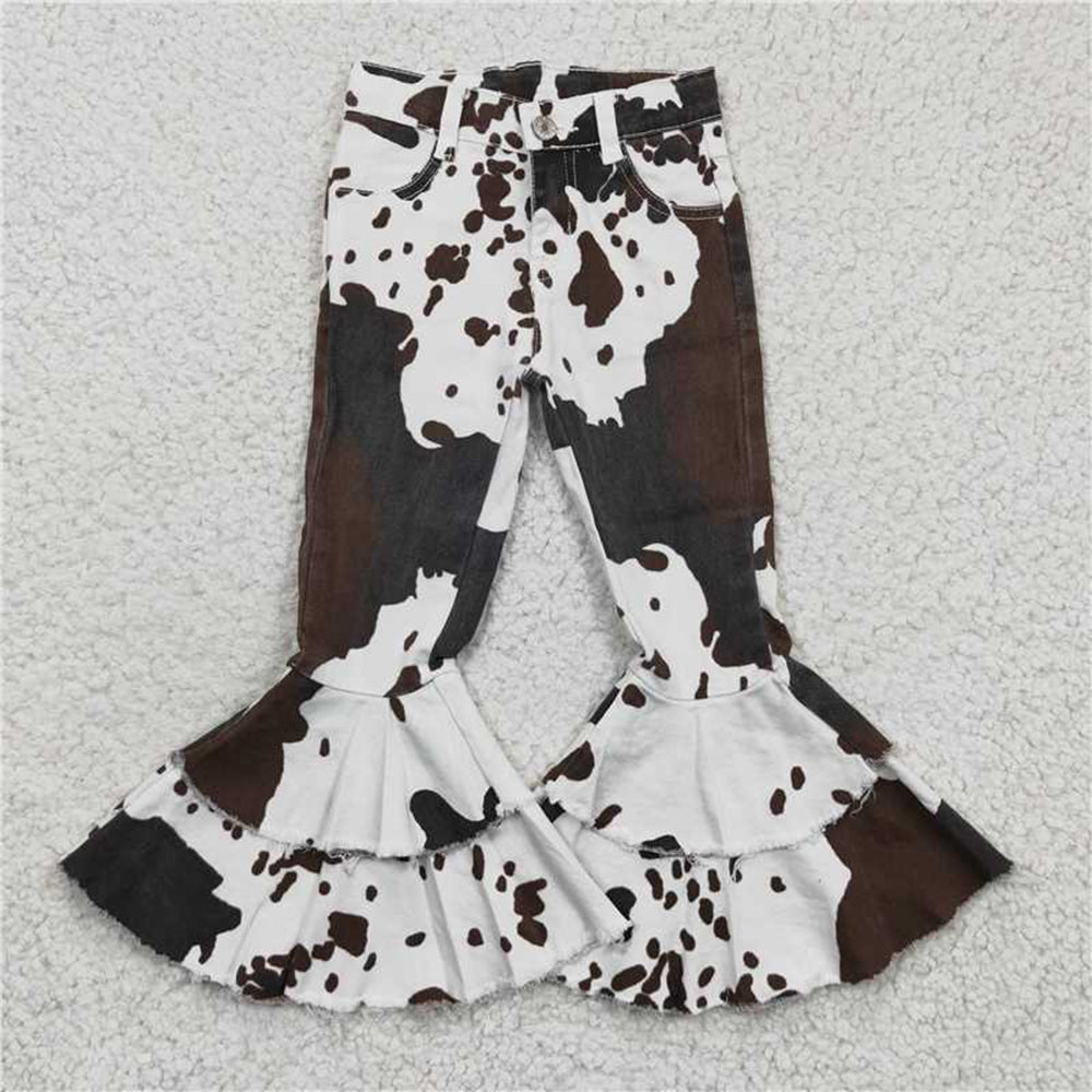 USA Shop (in stock)Aa-1 New Rts No Moq 8-9 Days By Air Arrived it Cow print baby girls denim ruffle pants